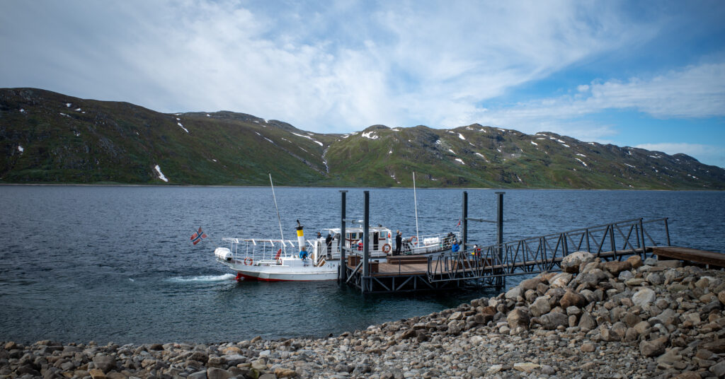 M/B Bitihorn at the Torfinnsbu ferry landing on Lake Bygdin