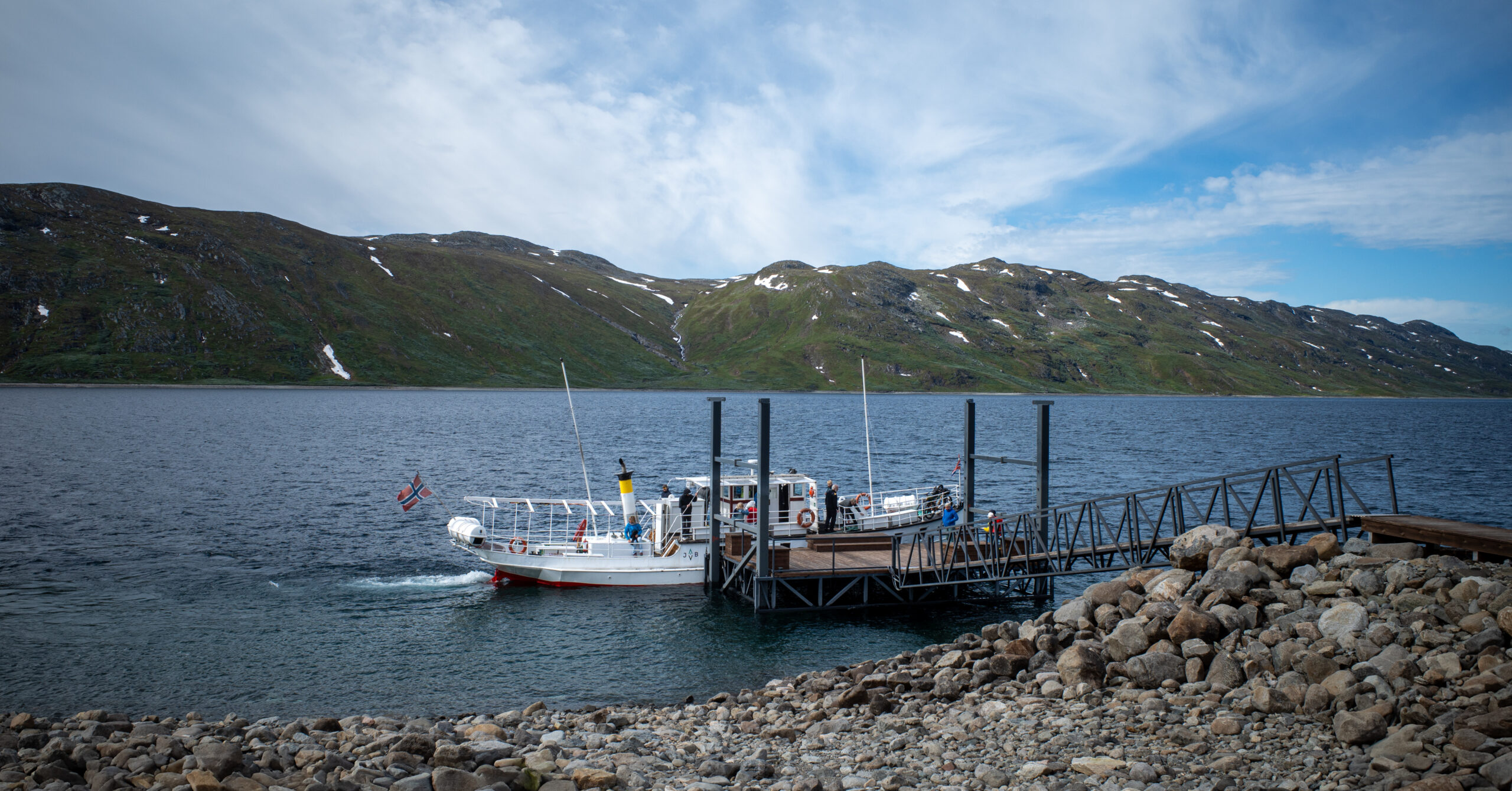 M/B Bitihorn at the Torfinnsbu ferry landing on Lake Bygdin
