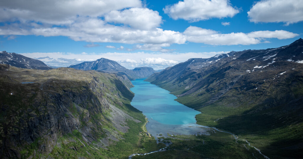 Lake Gjende from a viewpoint near the summit of Gjendetunga