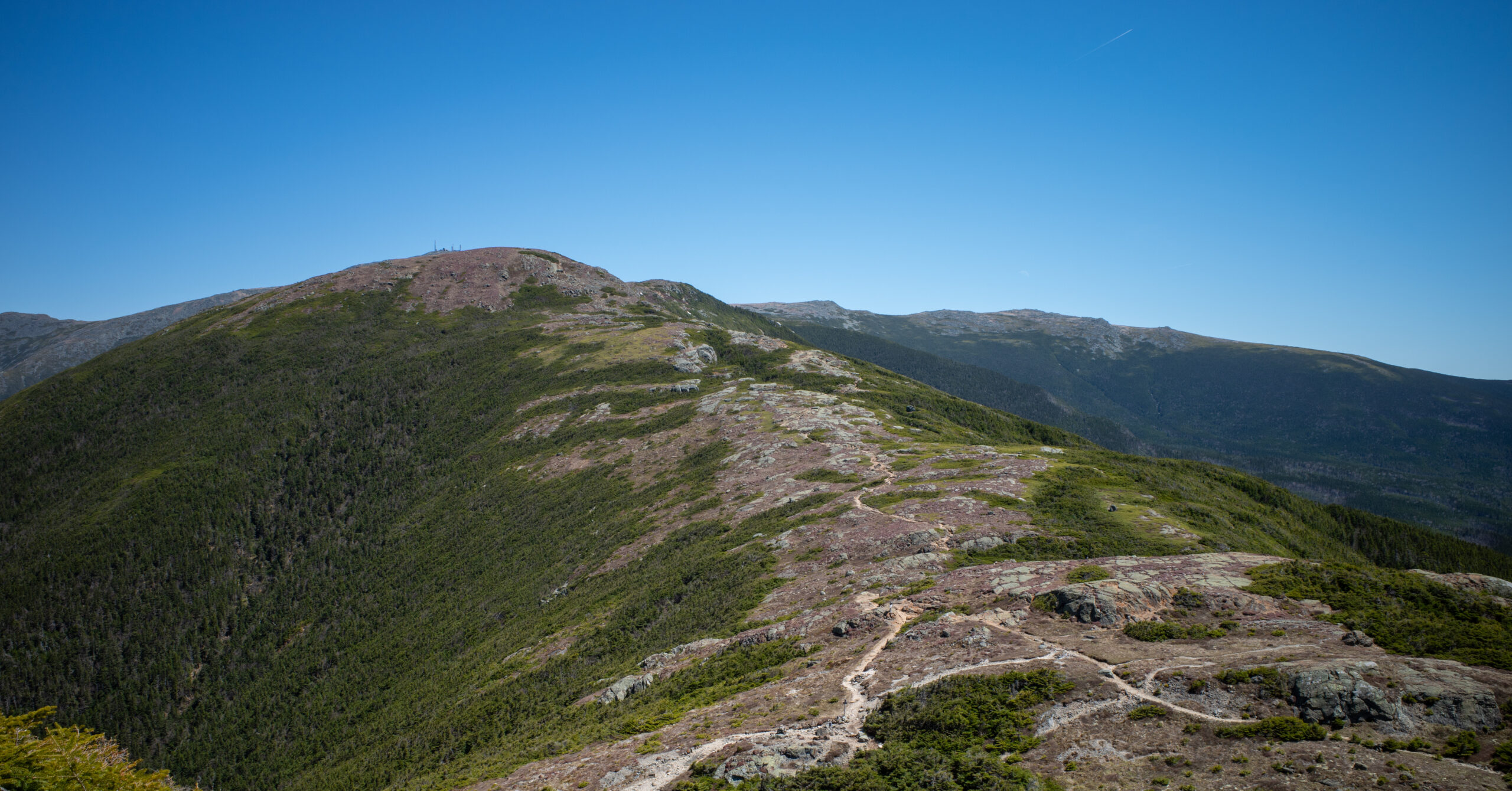 Mount Franklin and distant Mount Washington from the final ascent of Mount Eisenhower
