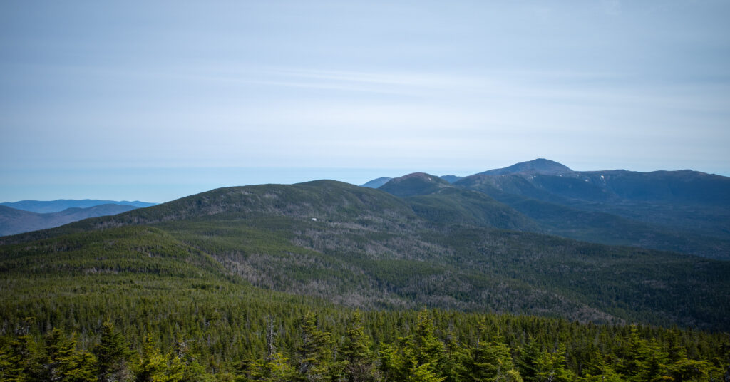Mizpah Spring Hut, Mount Pierce, and Mount Eisenhower viewed from Mount Jackson