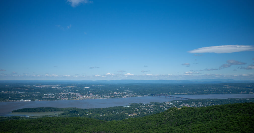 Beacon, Newburgh, the Hudson River, and the Newburgh-Beacon Bridge viewed from the Beacon Fire Tower